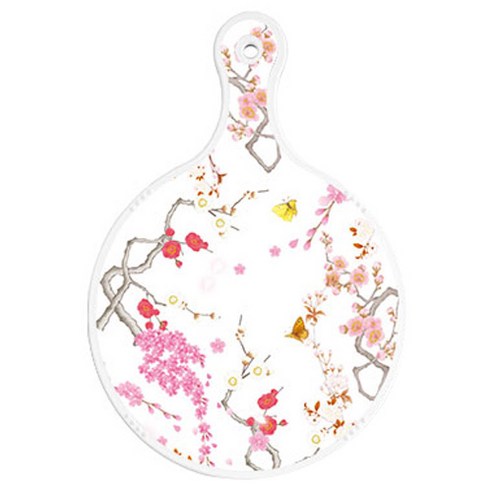 로엠디자인 양면 원형 서빙도마 보드 로맨틱연지색 floral, 파스텔물고기떼, 1개