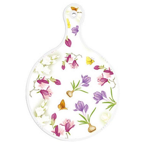 로엠디자인 양면 원형 서빙도마 보드 로맨틱청자색 floral, 애플연두, 1개