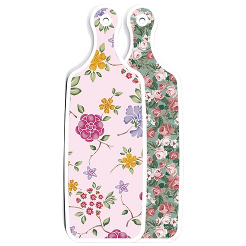 로엠디자인 양면 디자인 서빙 도마 보드 흑록색가든플라워, 로맨틱레드floral연분홍색, 1개