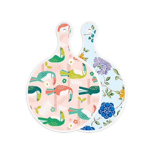로엠디자인 양면 원형 서빙도마 구관조핑크, 로맨틱블루floral비색, 1개