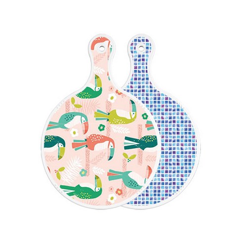 로엠디자인 양면 원형 서빙도마 구관조핑크, 블루타일, 1개