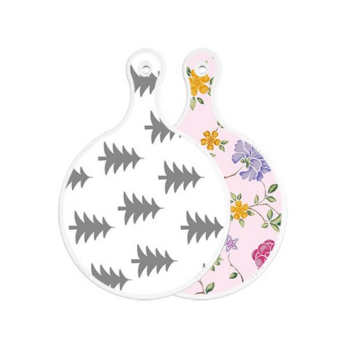 로엠디자인 양면 원형 서빙도마 보드 숲패턴3, 로맨틱레드floral연분홍색, 1개