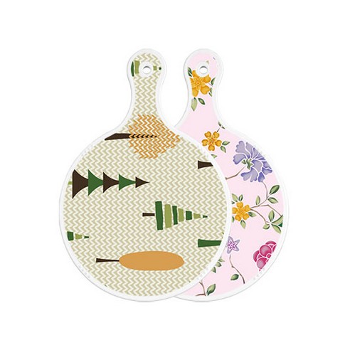 로엠디자인 양면 원형 서빙도마 보드 숲패턴2, 로맨틱레드floral연분홍색, 1개