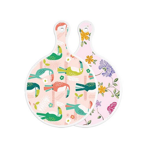 로엠디자인 양면 원형 서빙도마 구관조핑크, 로맨틱레드floral연분홍색, 1개