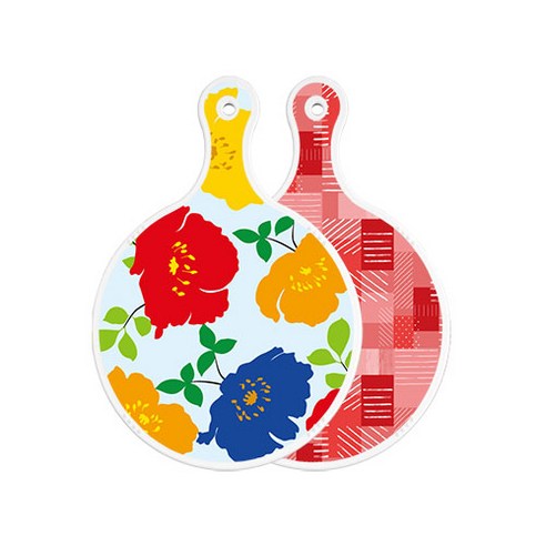로엠디자인 양면 원형 서빙도마 국화블루옥색, 장단색체크, 1개