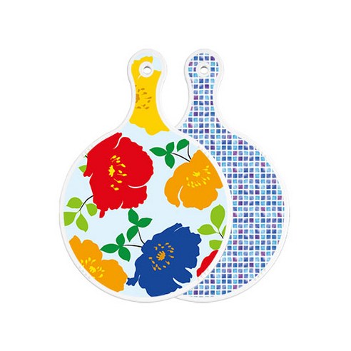 로엠디자인 양면 원형 서빙도마 국화블루옥색, 블루타일, 1개