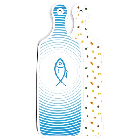 로엠디자인 양면 디자인 서빙보드 도마 도토리화이트보드, 피쉬라인블루, 1개