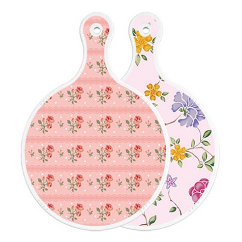 로엠디자인 양면 원형 서빙도마 핑크로즈, 로맨틱레드floral연분홍색, 1개