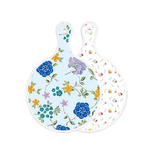 로엠디자인 양면 원형 서빙 도마 보드 로맨틱블루floral비색, 케익, 1개