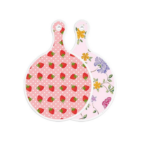 로엠디자인 양면 원형 서빙도마 핑크딸기, 로맨틱레드floral연분홍색, 1개
