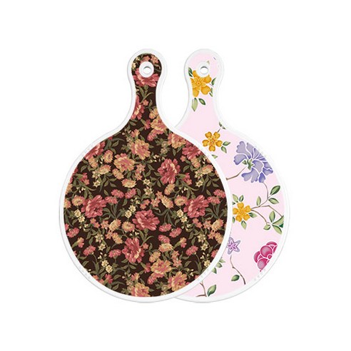 로엠디자인 양면 원형 서빙도마 블랙가든아트, 로맨틱레드floral연분홍색, 1개