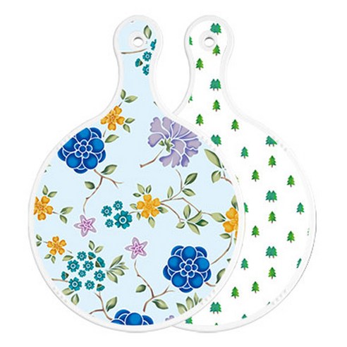 로엠디자인 양면 원형 서빙 도마 보드 로맨틱블루floral비색, 소나무아트웍, 1개