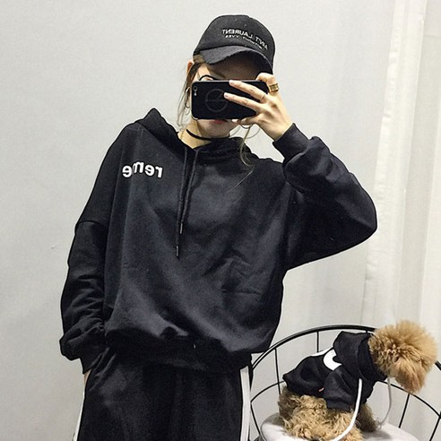 노랜드 SUP 후드 강아지 견주 커플옷, 블랙