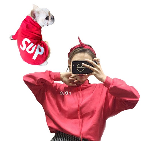 노랜드 SUP 후드 강아지 견주 커플옷, 레드, 1개
