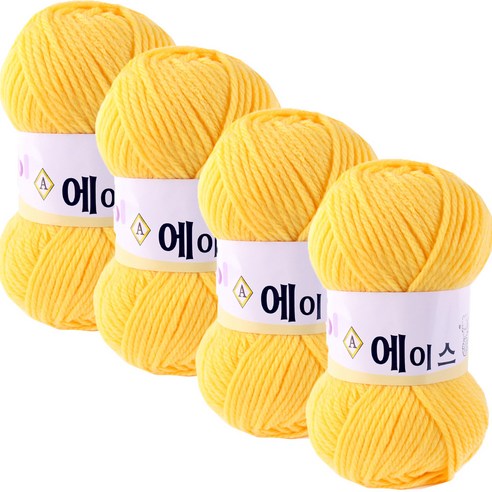 마마니트 울에이스 뜨개질 실, 4개, 노랑