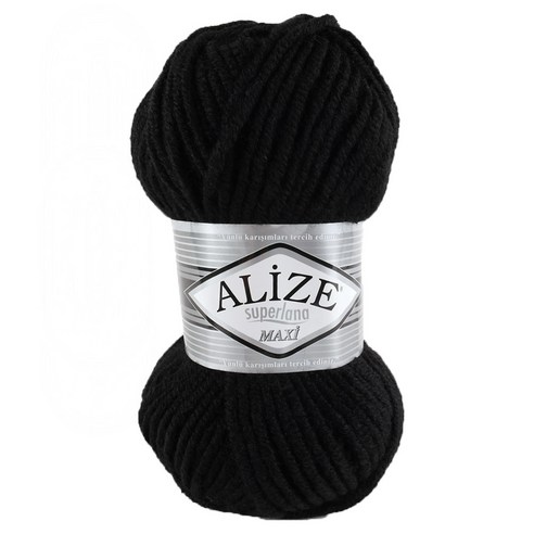 alize 마마니트 슈퍼라나 맥시 뜨개실, 블랙, 1개