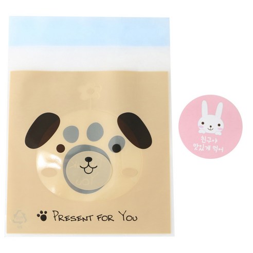 황씨네도시락 접착 애니멀 봉투 강아지 100p + 친구야 맛있게 먹어 토끼 스티커 100p, 1세트