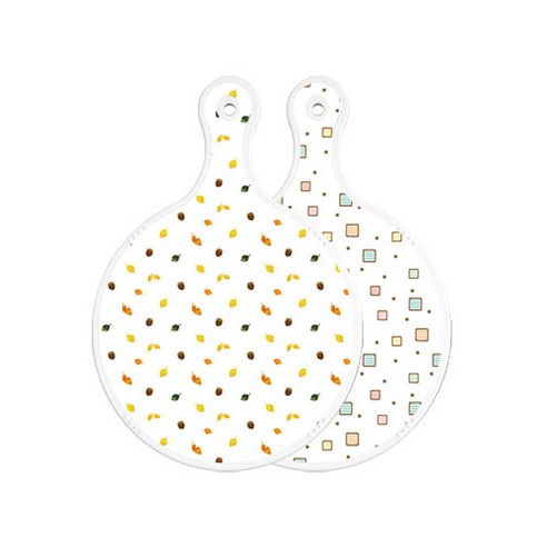 로엠디자인 양면 원형 서빙 도마 도토리화이트, Happy사각패턴, 1개