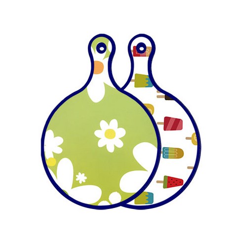 로엠디자인 블루에디션 양면 원형 서빙 도마 floral design하얀개나리, 하드, 1개