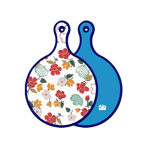 로엠디자인 블루에디션 양면 디자인 원형 서빙도마 floral목련패턴, 스카이블루, 1개
