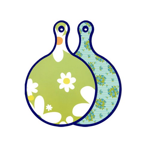 로엠디자인 블루에디션 양면 원형 서빙 도마 floral design하얀개나리, 옥색넝쿨로즈, 1개