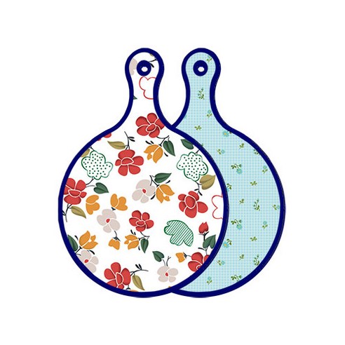 로엠디자인 블루에디션 양면 디자인 원형 서빙도마 floral목련패턴, 옥색플라워체크, 1개