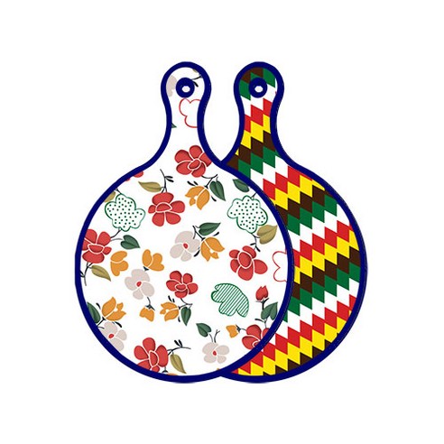 로엠디자인 블루에디션 양면 디자인 원형 서빙도마 floral목련패턴, 5색다이아패턴, 1개