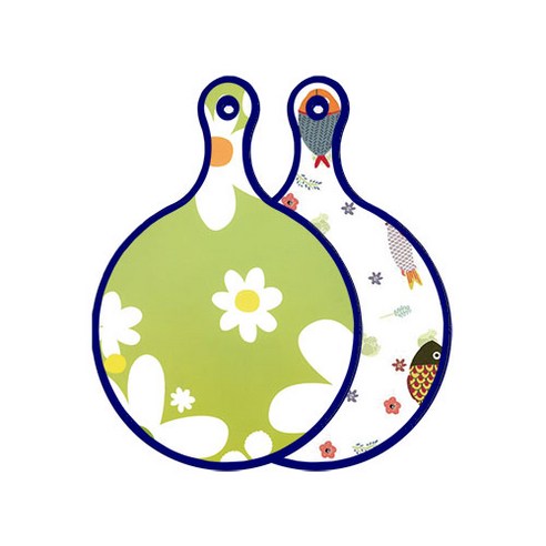 로엠디자인 블루에디션 양면 원형 서빙 도마 floral design하얀개나리, 물고기패턴, 1개