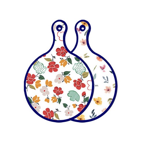 로엠디자인 블루에디션 양면 디자인 원형 서빙도마 floral목련패턴, 파스텔플라워패턴, 1개