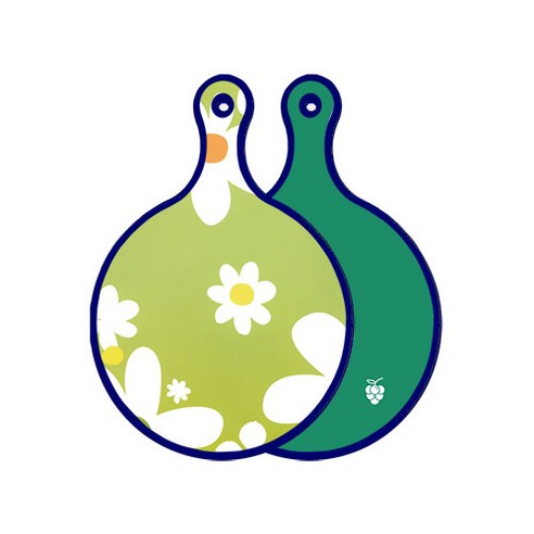 로엠디자인 블루에디션 양면 원형 서빙 도마 floral design하얀개나리, 그린, 1개