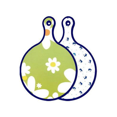 로엠디자인 블루에디션 양면 원형 서빙 도마 floral design하얀개나리, 팽귄, 1개