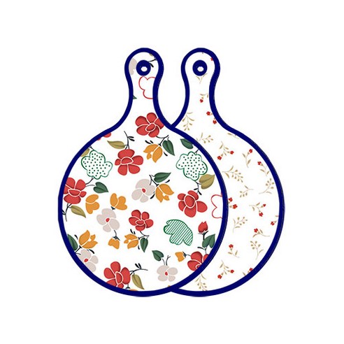 로엠디자인 블루에디션 양면 디자인 원형 서빙도마 floral목련패턴, 장단색꽃고비, 1개