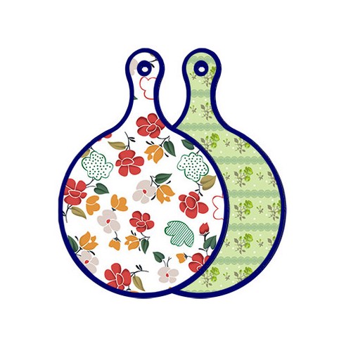 로엠디자인 블루에디션 양면 디자인 원형 서빙도마 floral목련패턴, 그린로즈, 1개