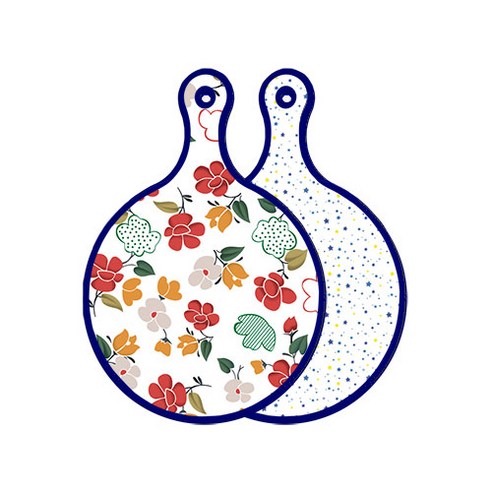 로엠디자인 블루에디션 양면 디자인 원형 서빙도마 floral목련패턴, 블루별, 1개