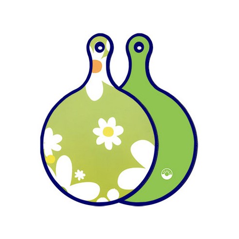 로엠디자인 블루에디션 양면 원형 서빙 도마 floral design하얀개나리, 라이트그린, 1개