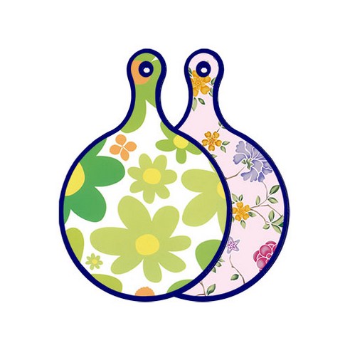 로엠디자인 블루에디션 양면 원형 서빙 도마 floral 개나리, 로맨틱레드floral연분홍색, 1개