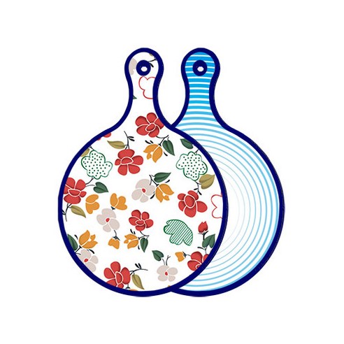 로엠디자인 블루에디션 양면 디자인 원형 서빙도마 floral목련패턴, 피쉬라인블루, 1개