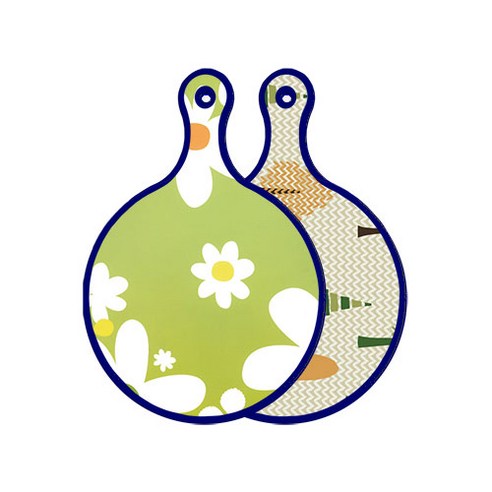 로엠디자인 블루에디션 양면 원형 서빙 도마 floral design하얀개나리, 숲패턴2, 1개