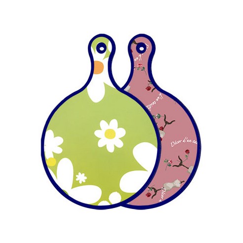 로엠디자인 블루에디션 양면 원형 서빙 도마 floral design하얀개나리, 자색아트클립, 1개
