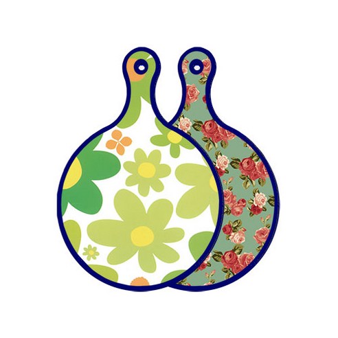 로엠디자인 블루에디션 양면 원형 서빙 도마 floral 개나리, 취람색장미, 1개