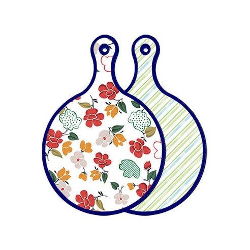 로엠디자인 블루에디션 양면 디자인 원형 서빙도마 floral목련패턴, 청백색사선, 1개