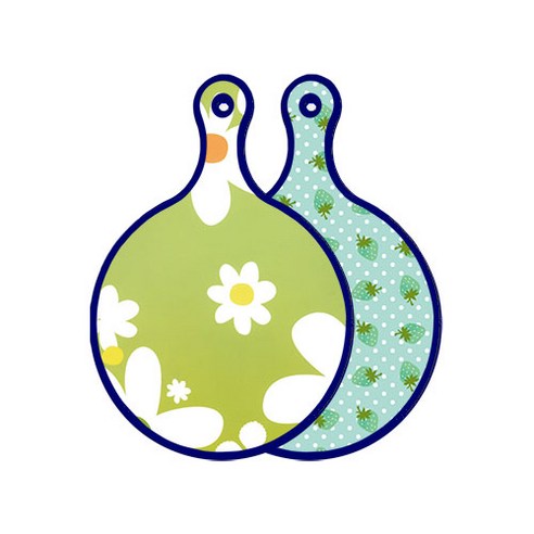 로엠디자인 블루에디션 양면 원형 서빙 도마 floral design하얀개나리, 옥색딸기, 1개