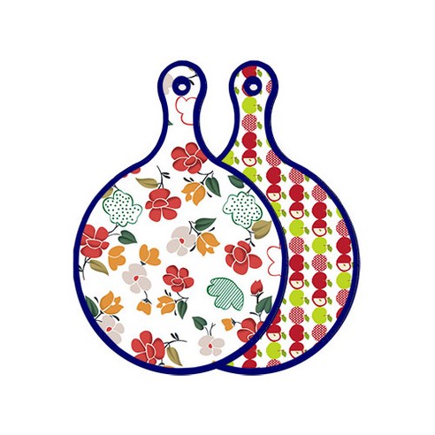 로엠디자인 블루에디션 양면 디자인 원형 서빙도마 floral목련패턴, 애플화이트, 1개