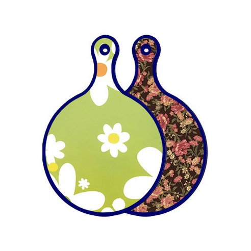 로엠디자인 블루에디션 양면 원형 서빙 도마 floral design하얀개나리, 블랙가든아트, 1개