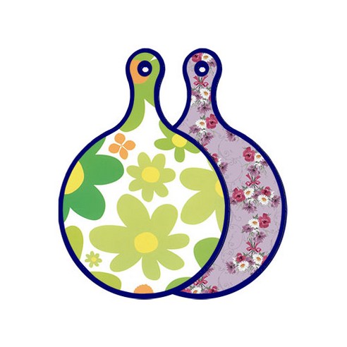 로엠디자인 블루에디션 양면 원형 서빙 도마 floral 개나리, 벽람색플라워, 1개