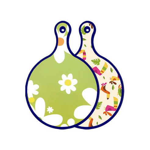 로엠디자인 블루에디션 양면 원형 서빙 도마 floral design하얀개나리, 구관조담황색, 1개