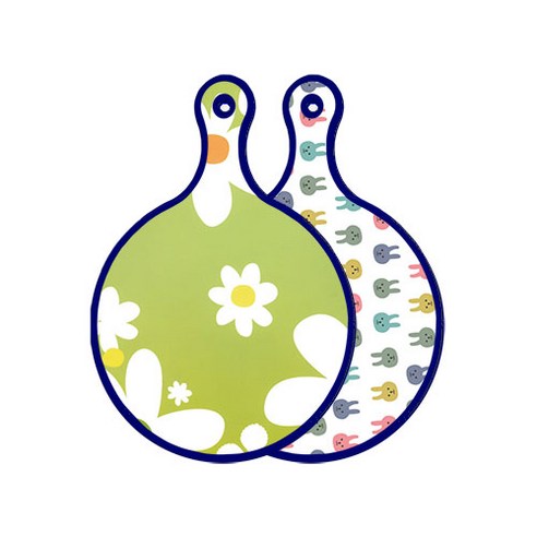 로엠디자인 블루에디션 양면 원형 서빙 도마 floral design하얀개나리, 토끼, 1개