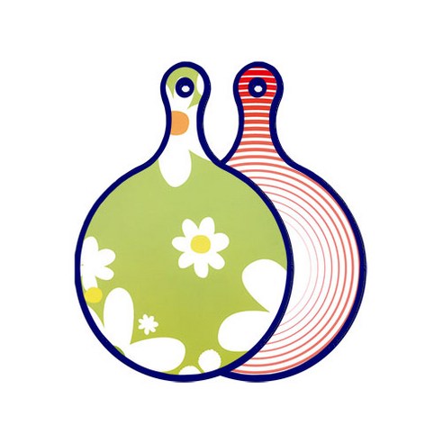 로엠디자인 블루에디션 양면 원형 서빙도마 보드 floraldesign 하얀개나리, 고기라인레드, 1개