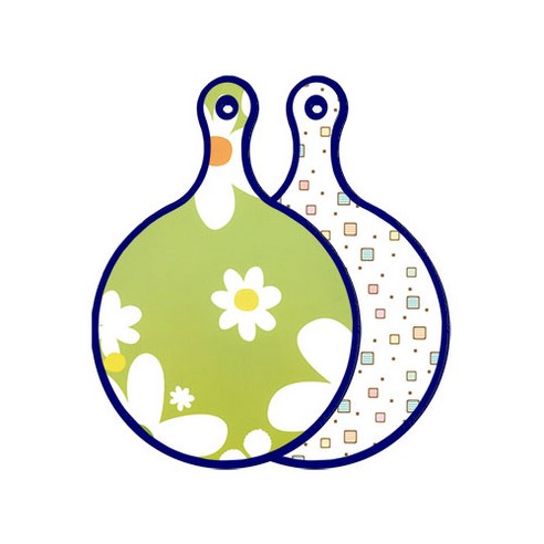 로엠디자인 블루에디션 양면 원형 서빙도마 보드 floraldesign 하얀개나리, Happy사각패턴, 1개