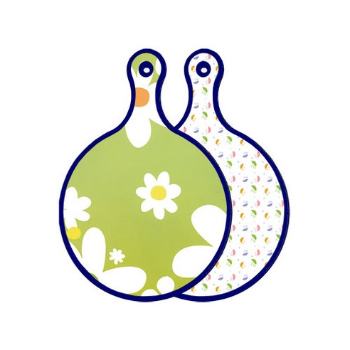 로엠디자인 블루에디션 양면 원형 서빙도마 보드 floraldesign 하얀개나리, 우산, 1개